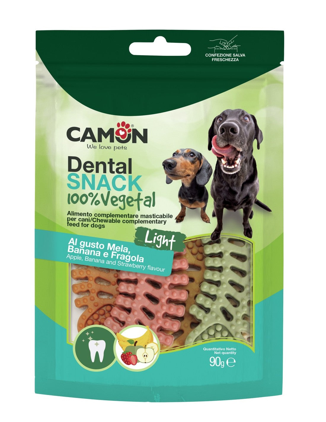 Camon Dog Dental Snacks Sweet Potato, Banana, Strawberry And Apple Fish Bones 90g.