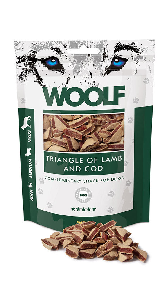 Woolf Snacks Lamb And Cod Triangles 100g