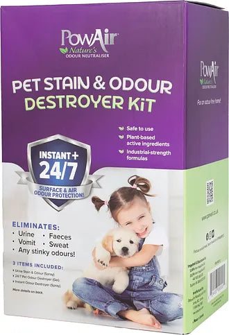 PowAIR Pet Stain & Odour Destroyer Kit Instant + 24/7 Surface & Air Odour Protection.
