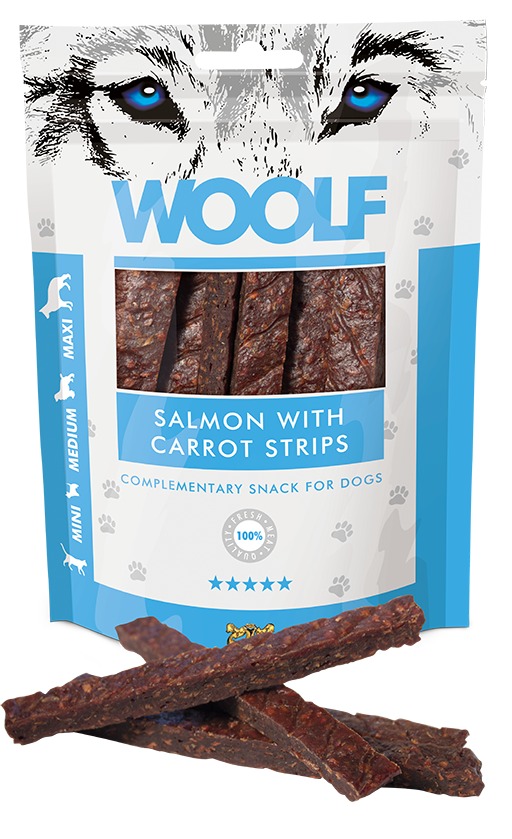 Woolf Snacks Salmon Carrot Strips 100g