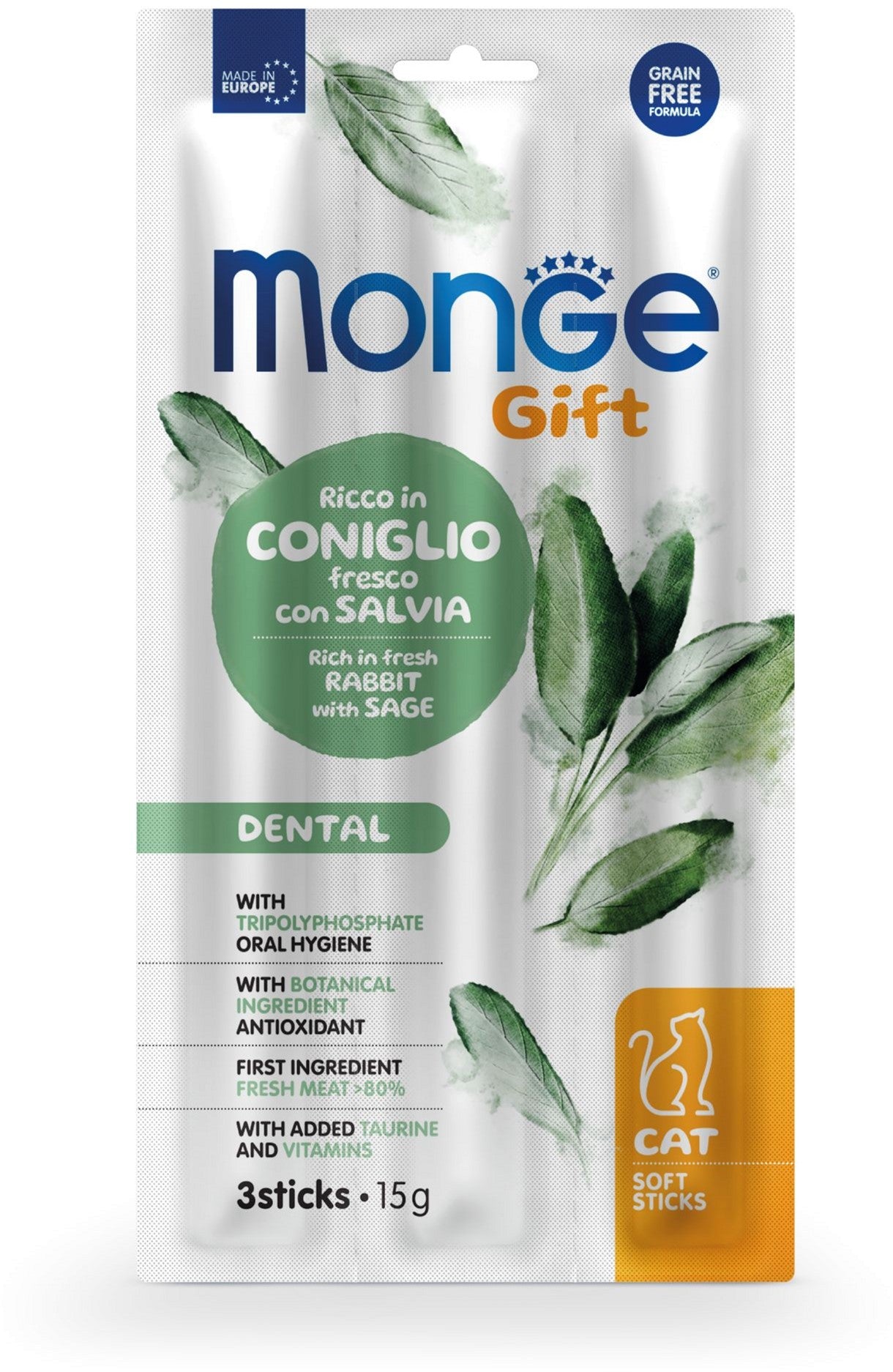 Monge Snack Cat Soft Sticks Dental Rabbit/Sage 15g