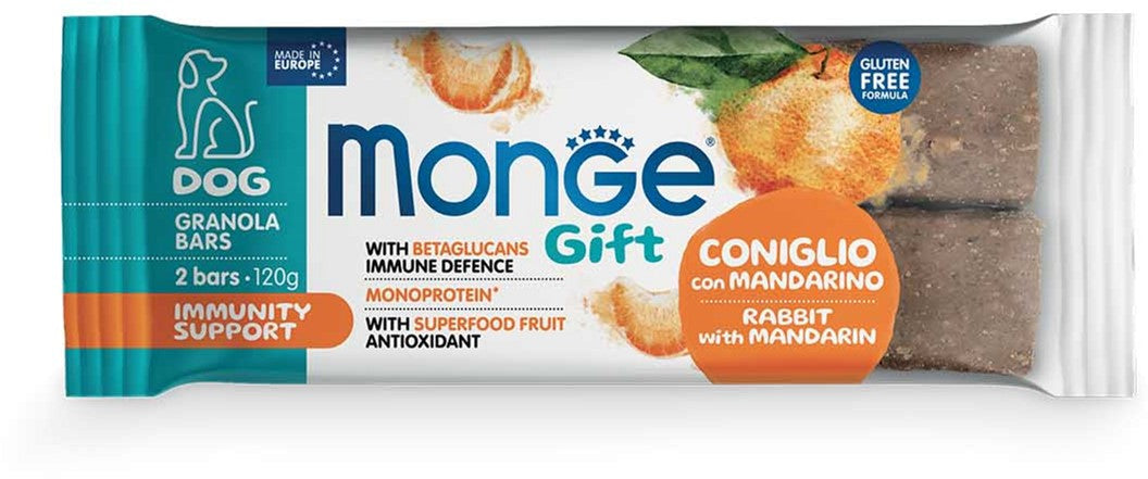 Monge Snack Dog Granola Bar Immun Sup Rabb/Mandarin 120g