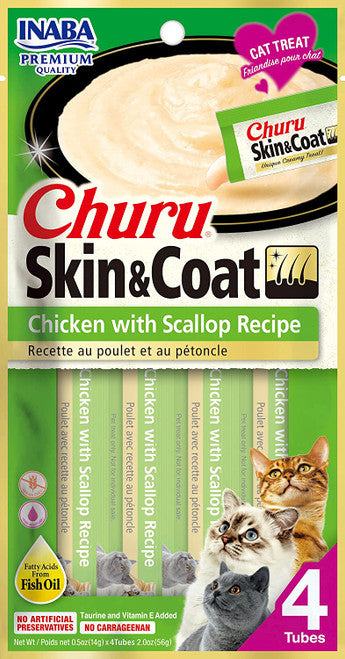 Churu Cat Treats 674 Skin&Coat Chicken Scallop 4pcs