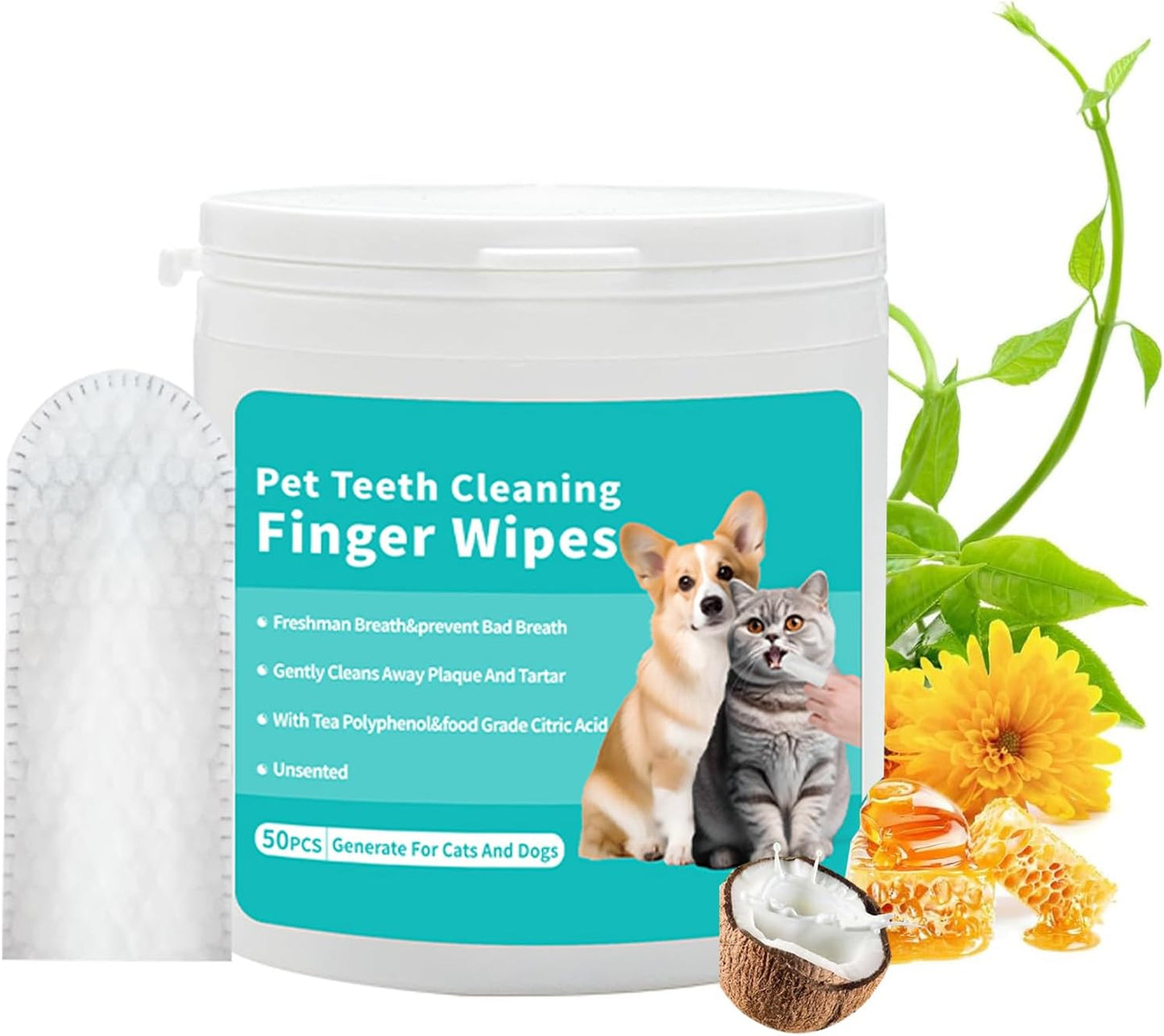 Moggies & Doggies Pet Teeth Cleaning Finger Wipes 50 Pieces.