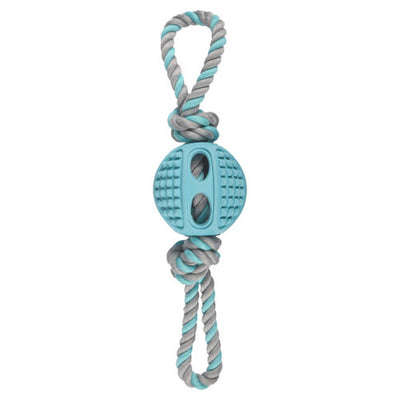 Flamingo Rubber Drury Ball + Rope Blue 10cm